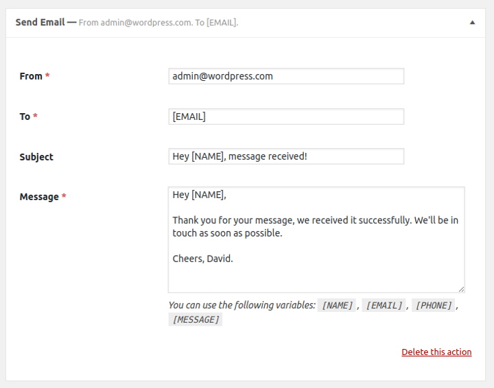 Email action in HTML Forms