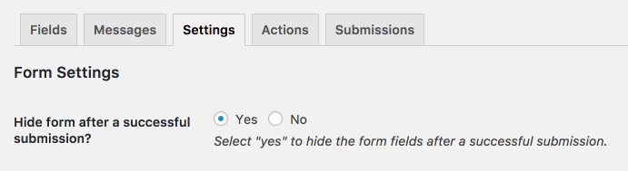 Setting to hide form after form submission